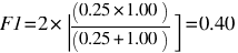 F1 = 2 * [(0.25 * 1.00) / (0.25 + 1.00)] = 0.40