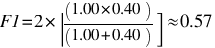F1 = 2 * [(1.00 * 0.40) / (1.00 + 0.40)] ≈ 0.57